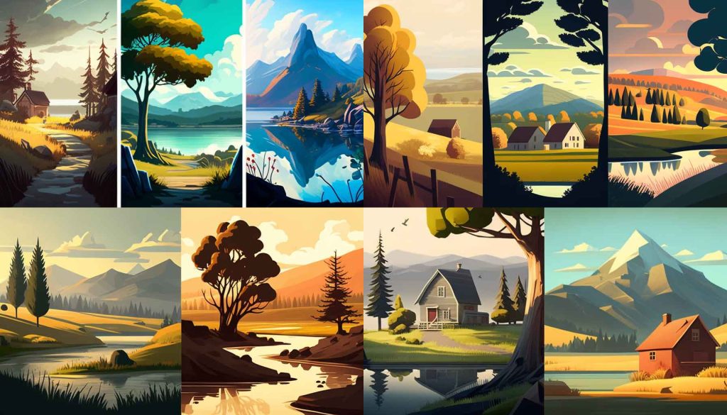 Stylized Landscape Painting with simplified shapes